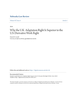 Why the U.K. Adaptation Right Is Superior to the U.S. Derivative Work Right Patrick R