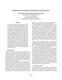 Reinforcement Learning of Local Shape in the Game of Go