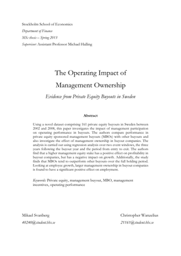 The Operating Impact of Management Ownership Evidence from Private Equity Buyouts in Sweden