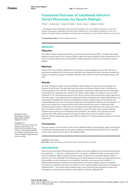 Functional Outcome of Adulthood Selective Dorsal Rhizotomy for Spastic Diplegia