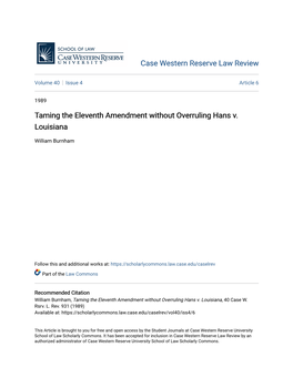 Taming the Eleventh Amendment Without Overruling Hans V. Louisiana