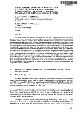 Use of Isotopic Signature of Radionuclides Released from Uranium Mines and Mills to Discriminate Low Levels of Environmental Impact Against Natural Background Levels