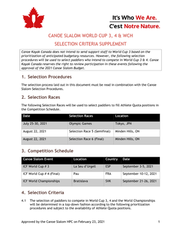 Canoe Slalom World Cup 3, 4 & Wch Selection Criteria