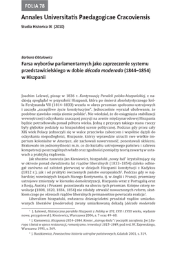 Farsa Wyborów Parlamentarnych Jako Zaprzeczenie Systemu Przedstawicielskiego W Dobie Década Moderada (1844–1854) W Hiszpanii