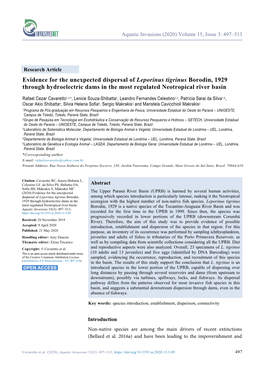 Evidence for the Unexpected Dispersal of Leporinus Tigrinus Borodin, 1929 Through Hydroelectric Dams in the Most Regulated Neotropical River Basin