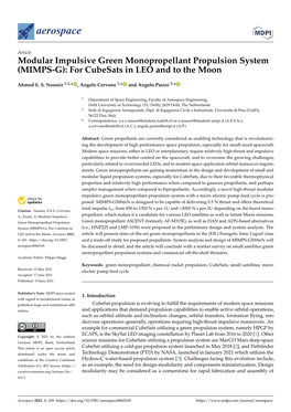 Modular Impulsive Green Monopropellant Propulsion System (MIMPS-G): for Cubesats in LEO and to the Moon