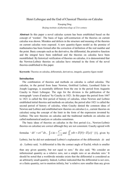 Henri Lebesgue and the End of Classical Theories on Calculus