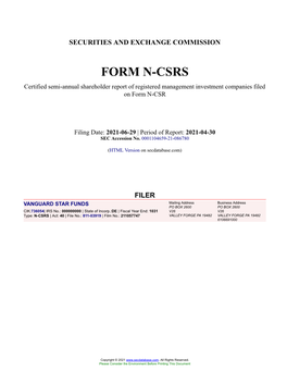 VANGUARD STAR FUNDS Form N-CSRS Filed 2021-06-29