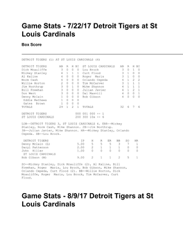 8/9/17 Detroit Tigers at St Louis Cardinals Box Score