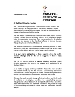 December 2008 a Call for Climate Justice