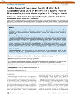 Spatio-Temporal Expression Profile of Stem Cell- Associated Gene LGR5 in the Intestine During Thyroid Hormone-Dependent Metamorphosis in Xenopus Laevis