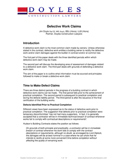 Defective Work Claims