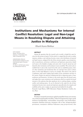 Legal and Non-Legal Means in Resolving Dispute and Attaining Justice in Malaysia Khairil Azmin Mokhtar