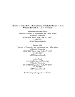 Schooled by Strikes? the Effects of Large-Scale Labor Unrest on Mass Attitudes Towards the Labor Movement