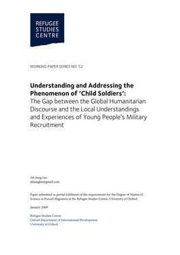 Child Soldiers’: the Gap Between the Global Humanitarian Discourse and the Local Understandings and Experiences of Young People’S Military Recruitment