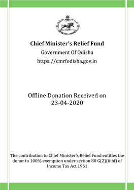 Offline Donation Re Offline Donation Received on 23-04-2020 On