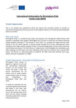 International Ambassadors for Birmingham Pride Tender Code SBD05