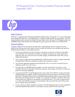 HP Designjet Printers: Purchasing Adobe® Postscript Models September 2007