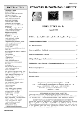 The Catalan Mathematical Society EMS June 2000 3 EDITORIAL