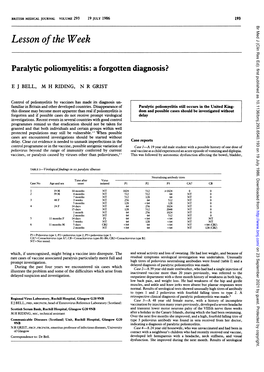 Paralytic Poliomyelitis: a Forgotten Diagnosis?