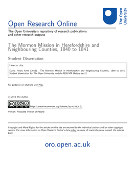 The Mormon Mission in Herefordshire and Neighbouring Counties, 1840 to 1841