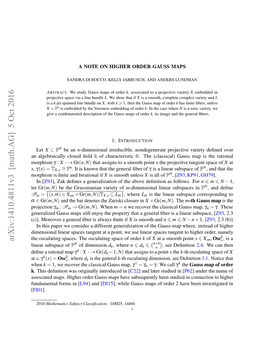 Arxiv:1410.4811V3 [Math.AG] 5 Oct 2016 Sm X N �N+K Linear Subspace of P of Dimension Dk, Where N 6 Dk 6 N , See Deﬁnition 2.4