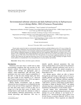 Environmental Substrate Selection and Daily Habitual Activity in Xiphopenaeus Kroyeri Shrimp (Heller, 1862) (Crustacea: Penaeioidea)