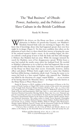 “Bad Business” of Obeah: Power, Authority, and the Politics of Slave Culture in the British Caribbean