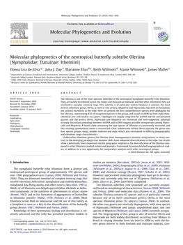 Molecular Phylogenetics of the Neotropical Butterfly Subtribe Oleriina