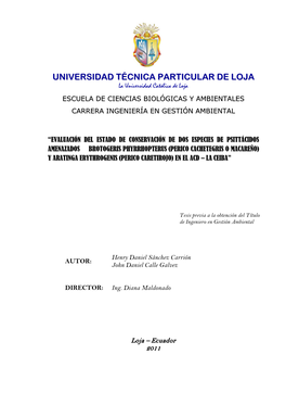 UNIVERSIDAD TÉCNICA PARTICULAR DE LOJA La Universidad Católica De Loja