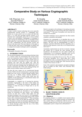 Comparative Study on Various Cryptographic Techniques