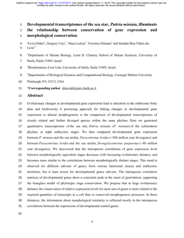 Developmental Transcriptomes of the Sea Star, Patiria Miniata, Illuminate 2 the Relationship Between Conservation of Gene Expression and 3 Morphological Conservation