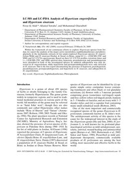 LC-MS and LC-PDA Analysis of Hypericum Empetrifolium and Hypericum Sinaicum Feras Q