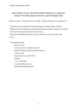 Injury Incidence, Severity, and Profile in Olympic Combat Sports: a Comparative Analysis of 7,712 Athlete Exposures from Three Consecutive Olympic Games