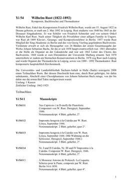 Yi 54 Wilhelm Rust (1822-1892) Komponist, Bachforscher Und Thomaskantor