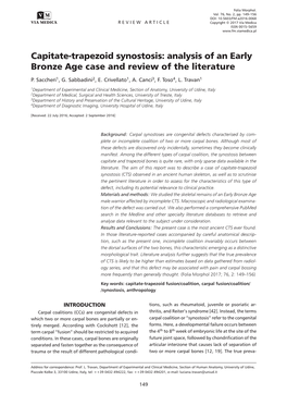 Capitate-Trapezoid Synostosis: Analysis of an Early Bronze Age Case and Review of the Literature P