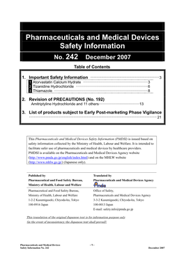 Pharmaceuticals and Medical Devices Safety Information No