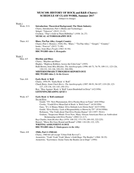 Charry) SCHEDULE of CLASS WORK, Summer 2017 (Subject to Change)