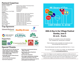 46Th a Day in Our Village Festival Sunday, June 2 11 A.M