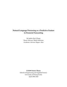 Natural Language Processing As a Predictive Feature in Financial Forecasting