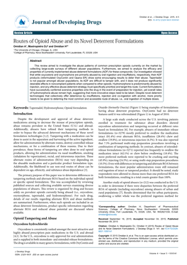 Routes of Opioid Abuse and Its Novel Deterrent Formulations