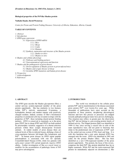 [Frontiers in Bioscience 16, 1505-1516, January 1, 2011] 1505 Biological Properties of the Prp-Like Shadoo Protein Nathalie Daud