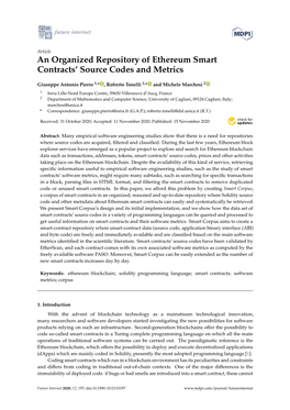 An Organized Repository of Ethereum Smart Contracts' Source Codes and Metrics