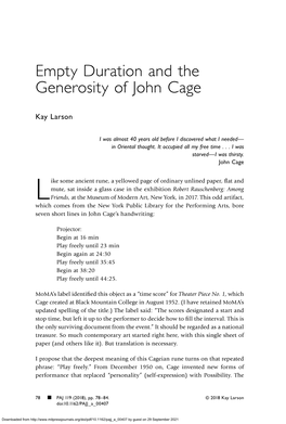 Empty Duration and the Generosity of John Cage