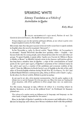 Literary Translation As a Vehicle of Assimilation in Quebec