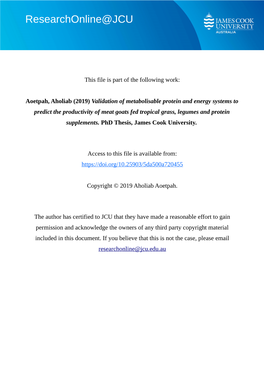 Validation of Metabolisable Protein and Energy Systems to Predict the Productivity of Meat Goats Fed Tropical Grass, Legumes and Protein Supplements