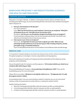 Marijuana Pregnancy and Breastfeeding Guidance for Health Care Providers