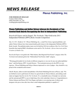 Plexus Publishing and Author Nelson Johnson Are Recipients of Two Coveted Book Awards Recognizing the Best in Independent Publishing