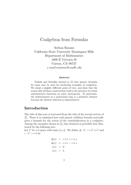 Coalgebras from Formulas