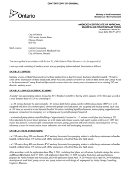 AMENDED CERTIFICATE of APPROVAL City of Ottawa 110